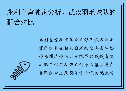 永利皇宫独家分析：武汉羽毛球队的配合对比